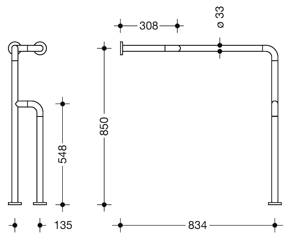 HEWI W-Stützgr. Ser 801, W1:834 AM1:850, Stützlast 300 kg signalweiß