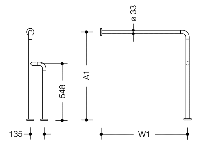 HEWI Boden-Wandstützgriff Ser 801, matt, d:33, W1 AM1: var. lichtgrau