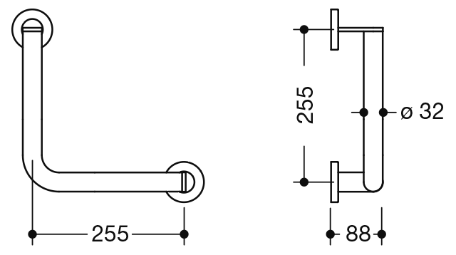 HEWI Winkelgriff,d:32, A1/W1:255, chrom