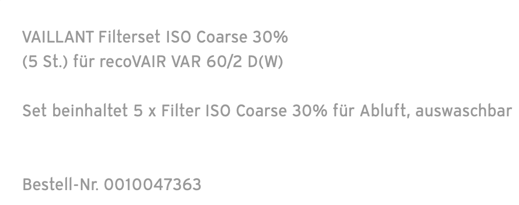 VA Filterset ISO Coarse 30% (5 St.) für recoVAIR VAR 60/2 D(W)