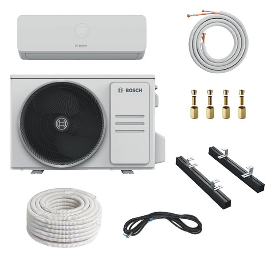 Bosch Split-Klimageräte Paket CL321 bestehend aus 10 Komponenten für CL3000iU. Split-Klimapaket BOPA CL321 CL3200i26-Set, Bodenkonsole, Doppelrohr 7739625456