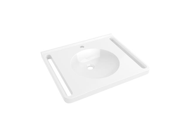 HEWI Waschtisch, Schwallkante, runde Mulde, 650x550mm, 1 HL