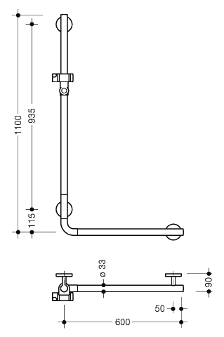 HEWI Winkelgriff m.Br.H.,AM1:1100,W1:600 signalweiß, Stangen farb. koralle