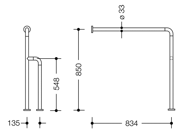 HEWI Boden-Wandstützgriff Ser 801, matt, d:33, W1:834mm, AM1:850mm reinweiß