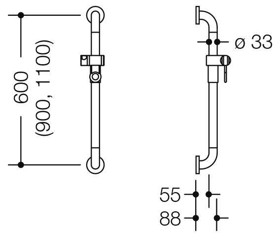 HEWI Br.H.Stg. Ser 801, matt, d:33, AM:1100, m.Br.H. lichtgrau