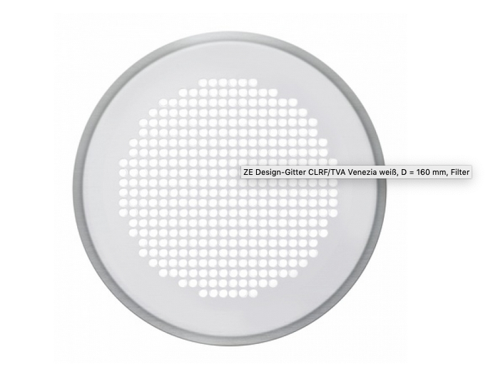 ZE Designgitter ComfoGrid Venezia  rund, DN125, D=160 mm, weiß, m. Filter