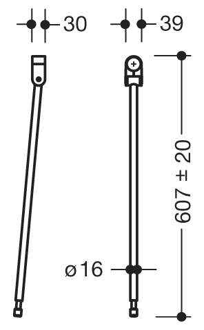 HEWI Bod-St. f. SKG 801.50., matt,  L607,Edst.,Anb.farb. signalweiß